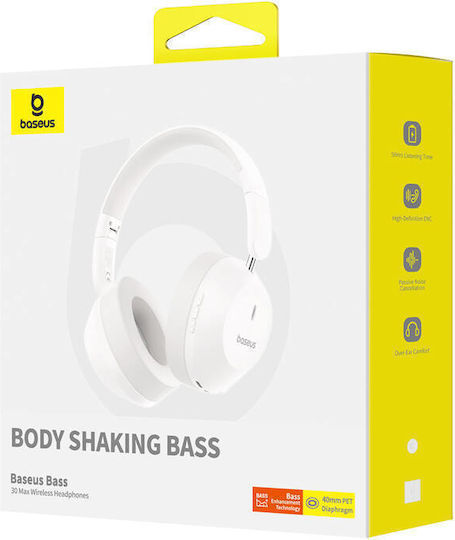 Baseus Bass 30 Max Wireless / Wired On Ear Headphones with 50 hours of Operation and Quick Charge White