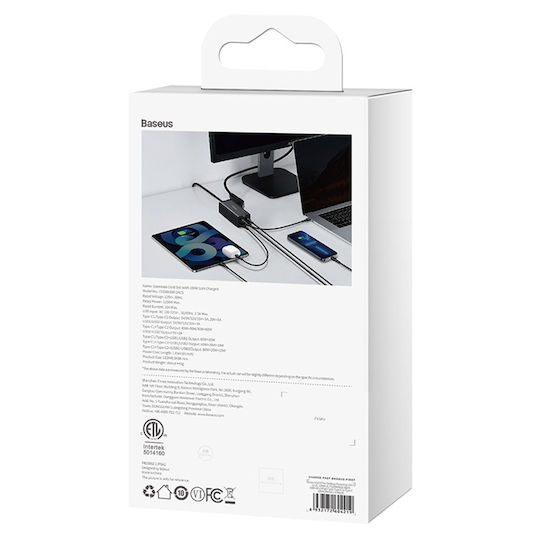 Baseus Suport de Încărcare cu 2 Porturi USB-A și 2 Porturi USB-C 100W în culoarea Negru (PowerCombo GaN3 Pro)