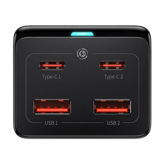 Baseus Suport de Încărcare cu 2 Porturi USB-A și 2 Porturi USB-C 100W în culoarea Negru (PowerCombo GaN3 Pro)