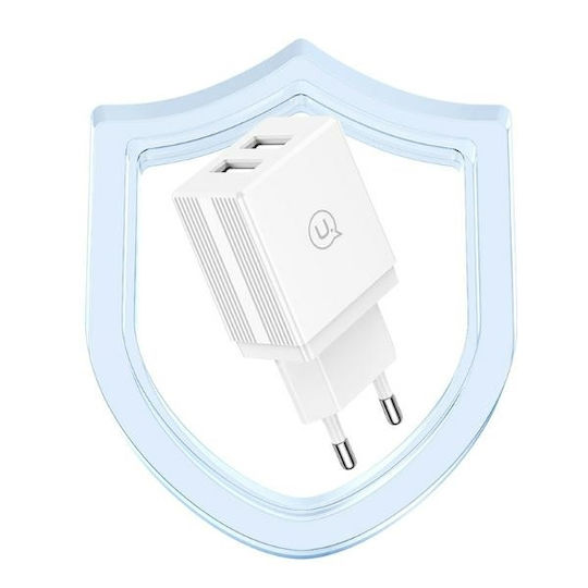 Usams Ladegerät mit 2 USB-A Anschlüsse und Kabel Blitzschlag 18W Weißs (HCXLTZ01)
