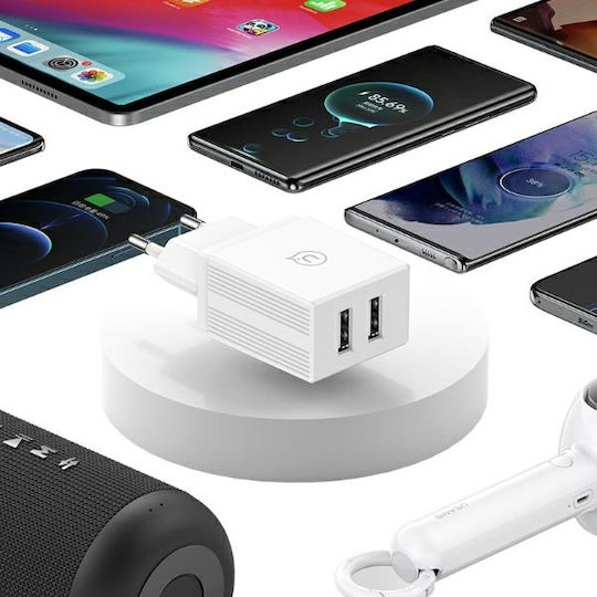 Usams Ladegerät mit 2 USB-A Anschlüsse und Kabel Blitzschlag 18W Weißs (HCXLTZ01)
