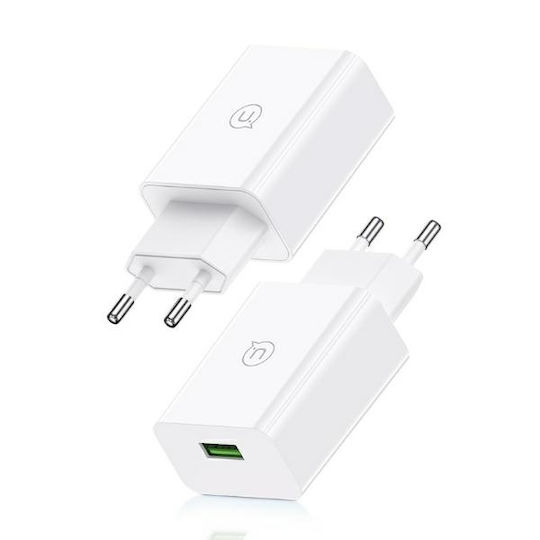 Usams Mobile Phone Charger with USB-A Output Ports and micro USB Cable 18W Quick Charge 3.0 White