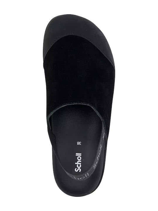 Scholl Heel Leather Mules Black