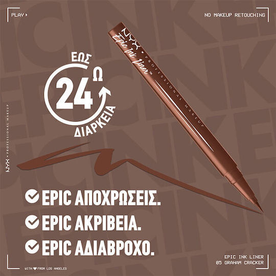 NYX Professional Makeup Epic Ink Waterproof & Long Stay Pen Eye Liner 05 Graham Cracker 1ml