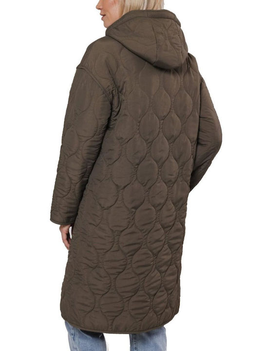 Women's Long Parka Jacket for Winter with Hood Green