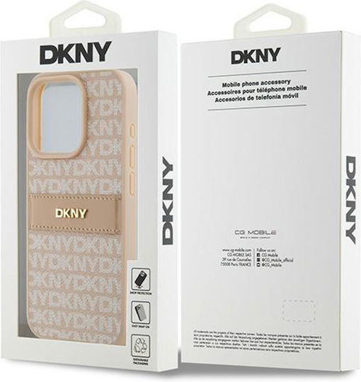 Dkny Pu Leder Wiederholungsmuster Tonale Streifen Hülle Iphone 15 Pro Pink