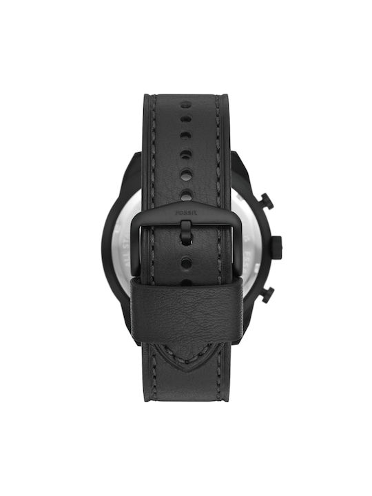 Fossil Ανδρικό Ρολόι 50mm Χρονογράφος Μπαταρίας με Μαύρο Δερμάτινο Λουράκι