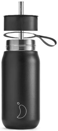 Chilly's Series 2 Switch Glass Thermos Stainless Steel BPA Free 750ml Abyss Black with Straw