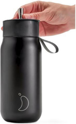 Chilly's Series 2 Switch Glass Thermos Stainless Steel BPA Free 750ml Abyss Black with Straw