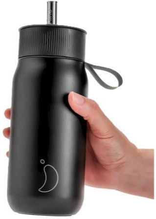 Chilly's Series 2 Switch Glass Thermos Stainless Steel BPA Free 750ml Abyss Black with Straw