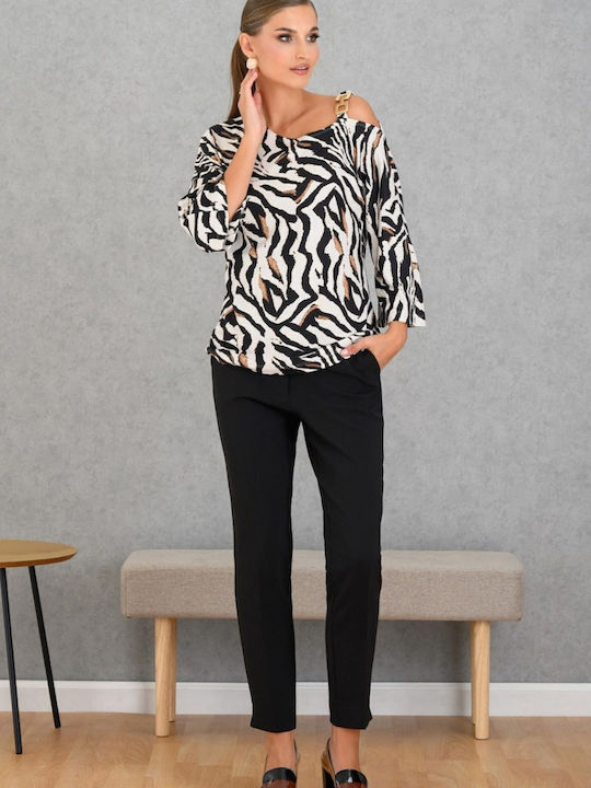 Women's Blouse Long Sleeve Animal Print Vanilla