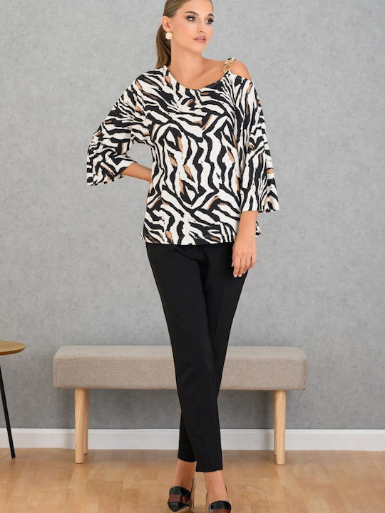 Women's Blouse Long Sleeve Animal Print Vanilla