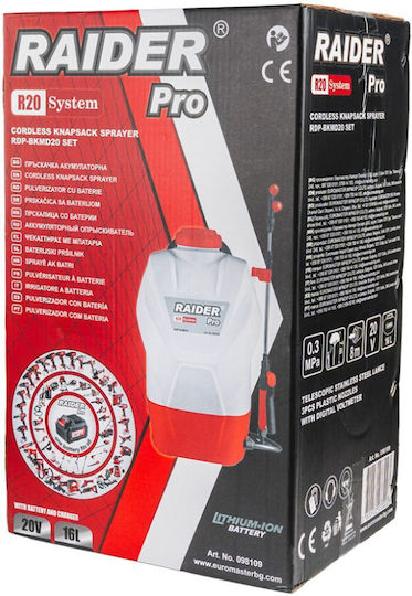Raider Ψεκαστήρας 20V Solo Μπαταρίας με Χωρητικότητα 16lt 3bar σε Λευκό χρώμα