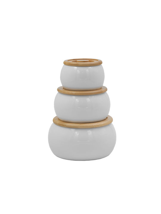 InTheBox Set of 3pcs Jars General Use with Lid made of Porcelain White 16x16x15.5cm