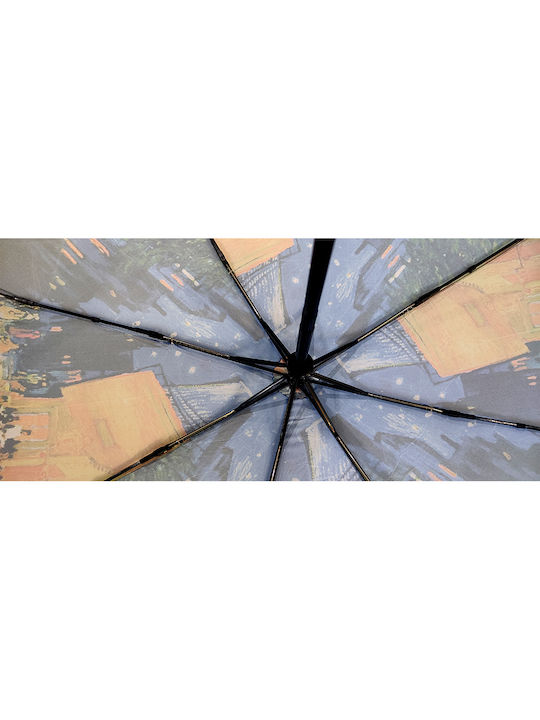 Women's Rain & Sun Umbrella Foldable Café Terrace at Night by Van Gogh Automatic Open Close