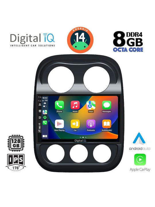 Digital IQ Car Audio System for Jeep Compass / Patriot 2007-2016 (Bluetooth/USB/AUX/WiFi/GPS/Apple-Carplay/Android-Auto) with Touch Screen 10"