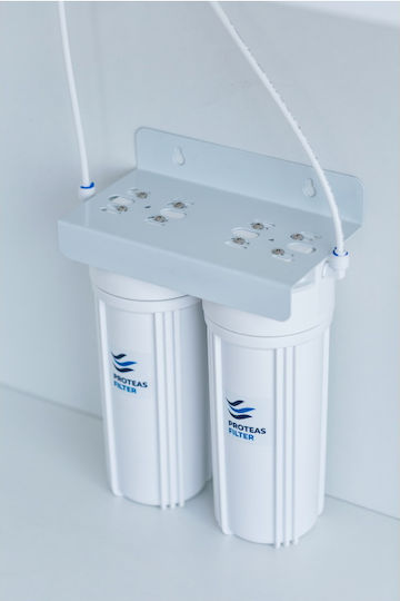Suport dublu pentru filtru Proteas 10” – Cheie din plastic + Bază