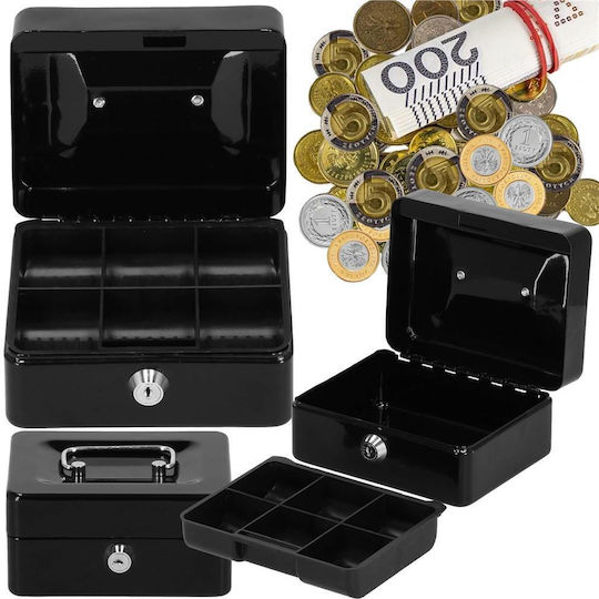 Money Box Safe Compartmentalized Key Metal 15x12x8cm Black