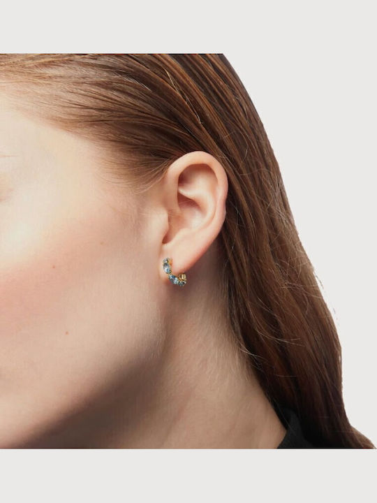 Victoria Cruz Earrings Hoops from Silver Gold Plated with Stones Light Blue