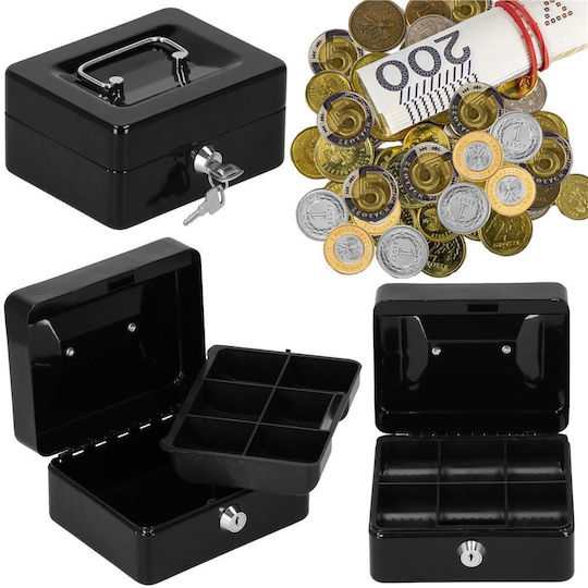 Money Box Safe Compartmentalized Key Metal 15x12x8cm Black