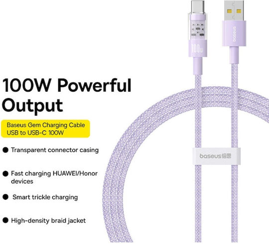 Baseus Gem USB 2.0 Kabel USB Typ-C männlich - USB-A 100W PD Lila 2m P10373002511-01