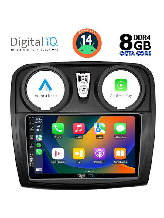 Digital IQ Ηχοσύστημα Αυτοκινήτου για Dacia Logan / Sandero 2012-2019 (Bluetooth/USB/AUX/WiFi/GPS/Apple-Carplay/Android-Auto) με Οθόνη Αφής 9"