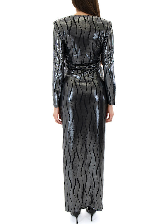 Midi Evening Dress with Tearing Silver