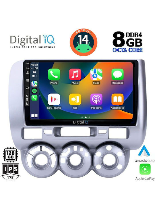 Digital IQ Car-Audiosystem für Honda Jazz 2002-2008 mit A/C (Bluetooth/USB/AUX/WiFi/GPS/Apple-Carplay/Android-Auto) mit Touchscreen 9"