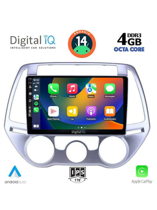 Digital IQ Car Audio System for Hyundai i20 2008-2012 with A/C (Bluetooth/USB/AUX/WiFi/GPS/Apple-Carplay/Android-Auto) with Touch Screen 9"