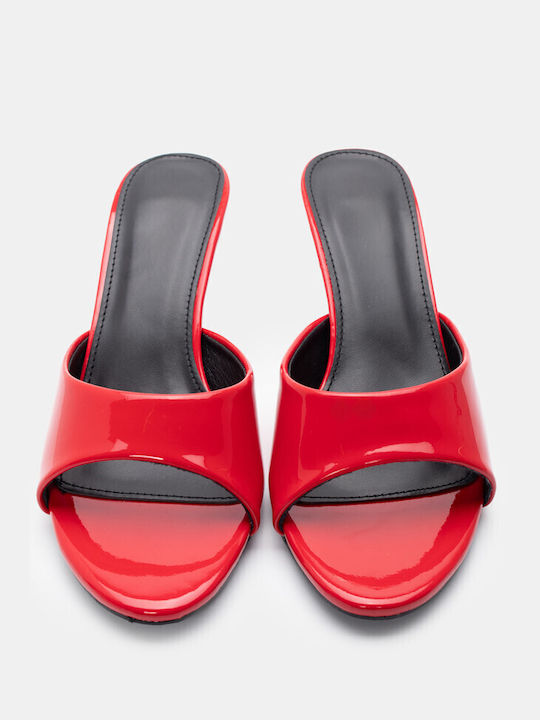 Mules with Chunky High Heel in Red Color