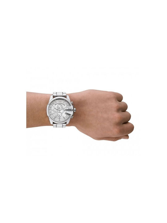 Diesel Mega Chief Watch Battery with White Metal Bracelet