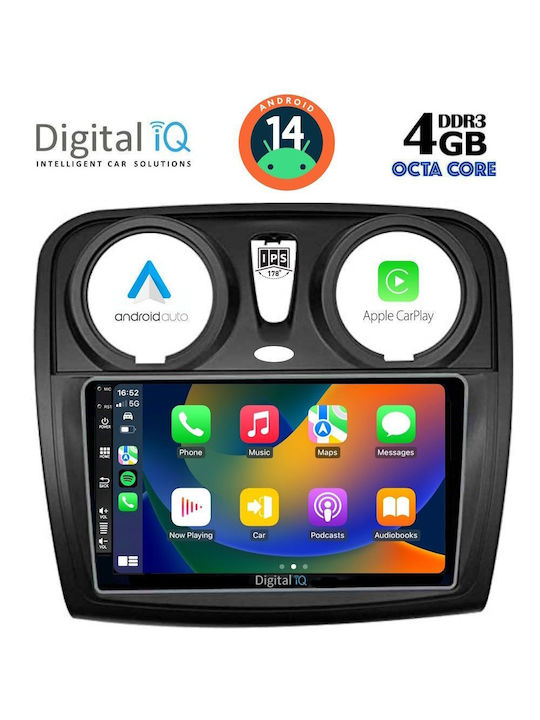 Digital IQ Ηχοσύστημα Αυτοκινήτου για Dacia Dokker 2012> (Bluetooth/USB/AUX/WiFi/GPS/Apple-Carplay/Android-Auto) με Οθόνη Αφής 9"