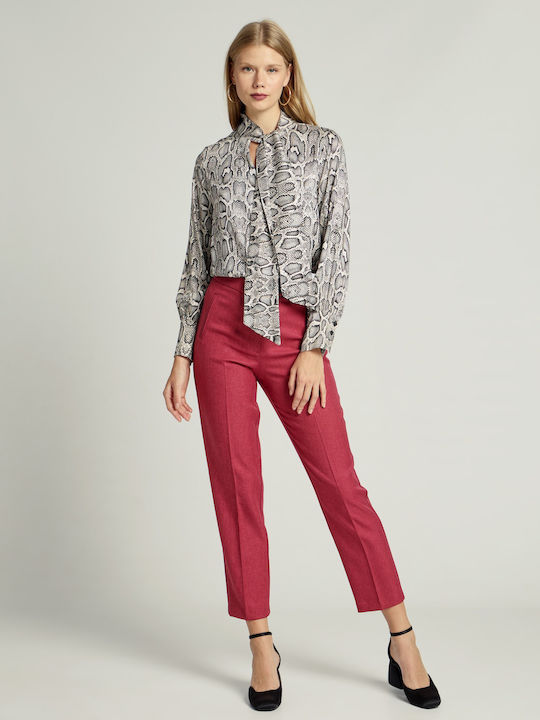 Passager Women's High-waisted Fabric Trousers in Slim Fit Burgundy