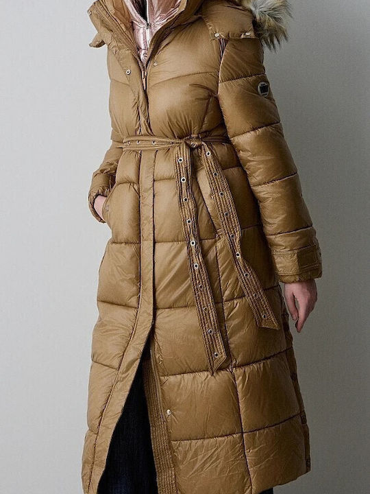 Lang Damen Ärmellos Puffer Jacke für Winter Beige