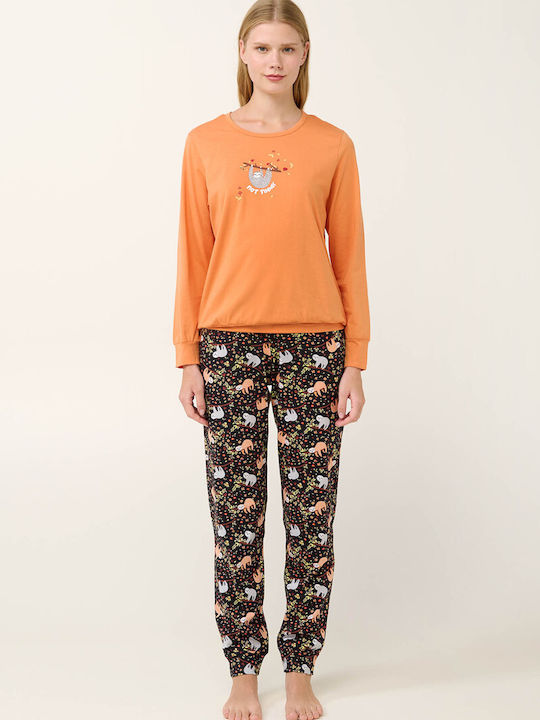 Vamp Winter Women's Pyjama Set Cotton Coral Gold