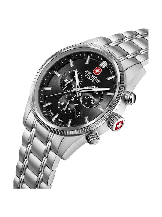 Swiss Alpine Military by Grovana Ανδρικό Ρολόι 43mm Χρονογράφος Μπαταρίας με Ασημί Μεταλλικό Μπρασελέ