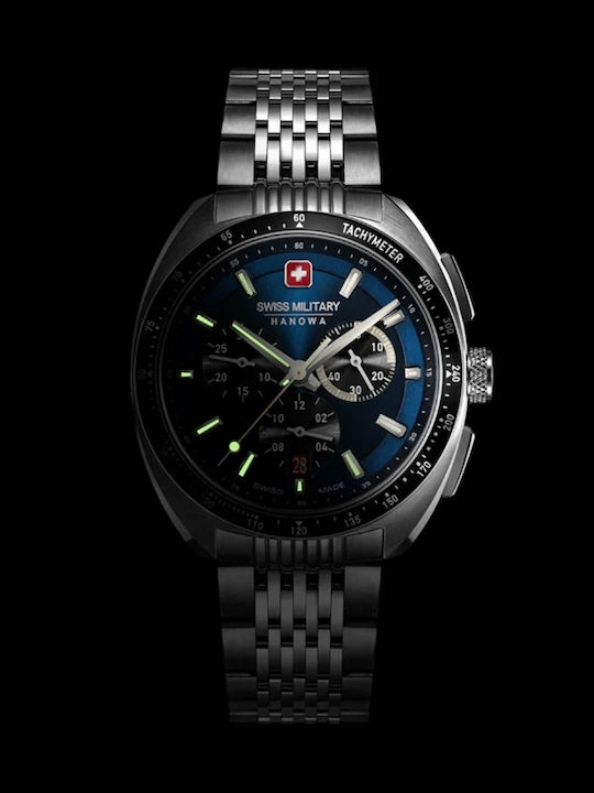 Swiss Alpine Military by Grovana Ανδρικό Ρολόι 41mm Χρονογράφος Μπαταρίας με Ασημί Μεταλλικό Μπρασελέ