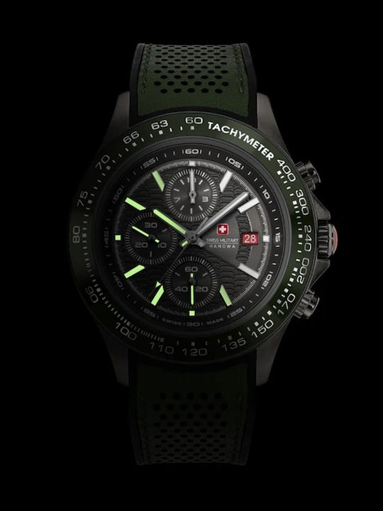 Swiss Alpine Military by Grovana Men's Watch 43mm Chronograph Battery with Green Leather Strap