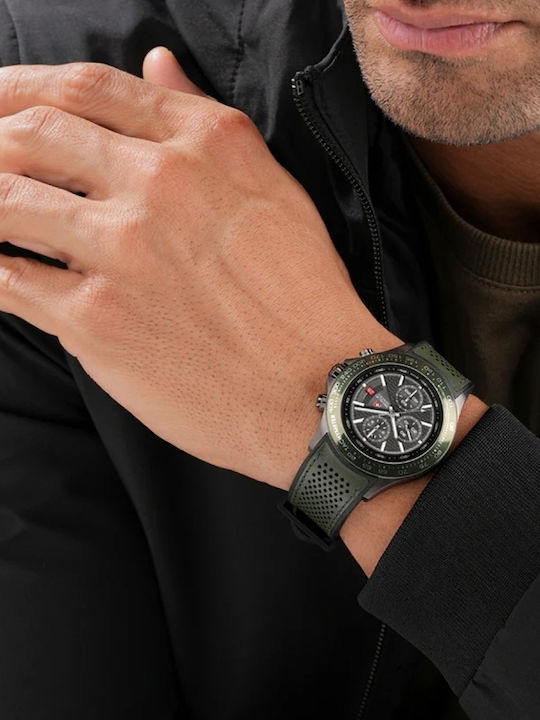 Swiss Alpine Military by Grovana Men's Watch 43mm Chronograph Battery with Green Leather Strap