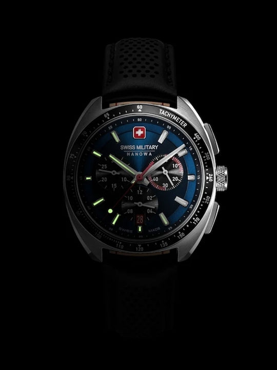 Swiss Alpine Military by Grovana Ανδρικό Ρολόι 41mm Χρονογράφος Μπαταρίας με Μαύρο Δερμάτινο Λουράκι