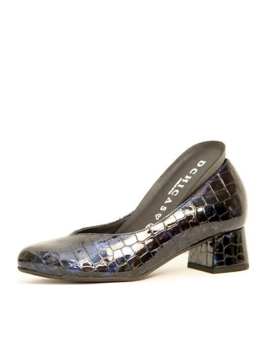 Leder Pumps mit flachem Absatz Blau