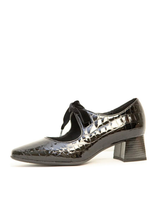 Leder Pumps mit Riemchen & mittelhoher Absatz Schwarz
