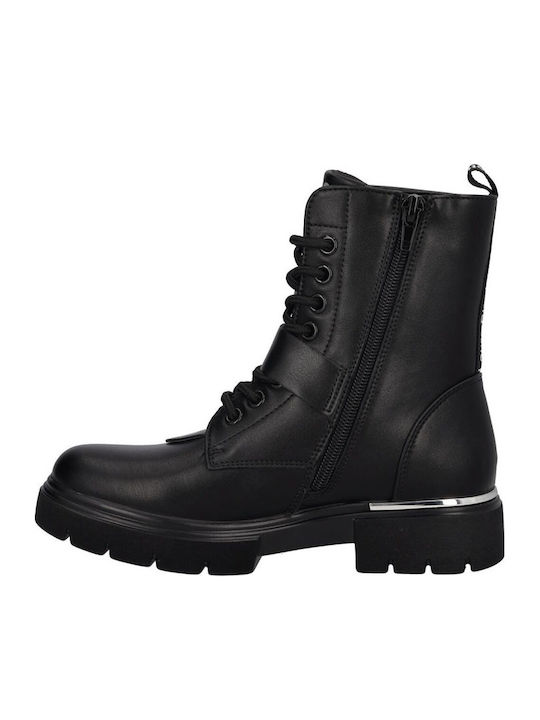 Leather Kids Boots with Laces Black