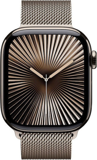 Apple Watch Series 10 Cellular Titanium 42mm Αδιάβροχο με eSIM και Παλμογράφο (Gold - Milanese Loop Natural)