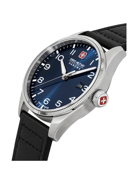 Swiss Alpine Military by Grovana Ανδρικό Ρολόι 43mm Μπαταρίας με Ασημί Δερμάτινο Λουράκι