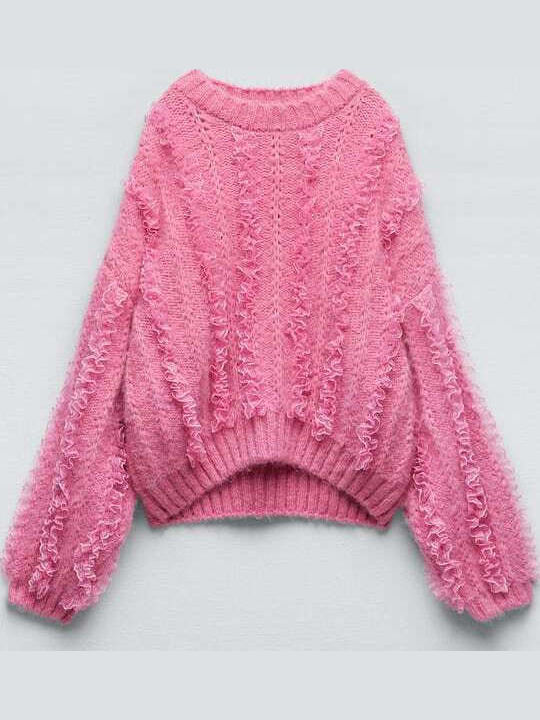 Damen Pullover mit Spitze Rosa