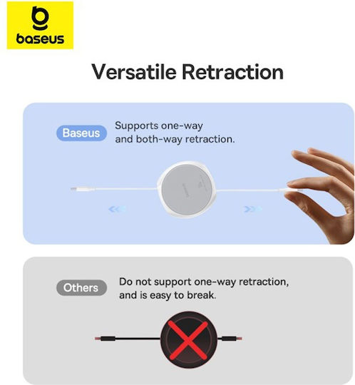 Baseus Retractable USB 2.0 Cable USB-C male - USB-C 100W PD Λευκό 1m P10368400211-00