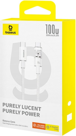 Baseus Gem USB 2.0 Cable USB-C Male - USB-C 100W PD White 2m P10373000211-01