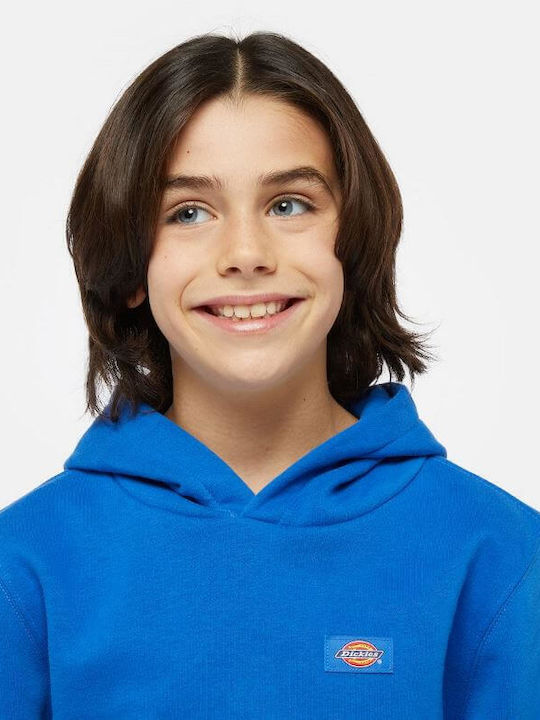 Fleece Επένδυση Παιδικό Φούτερ με Κουκούλα και Τσέπες Μπλε