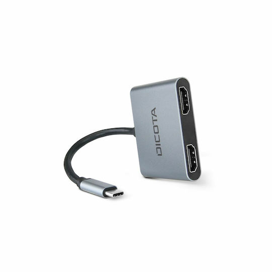 Dicota USB-C Docking Station με HDMI 4K PD και σύνδεση 2 Οθονών Γκρι (D32063)